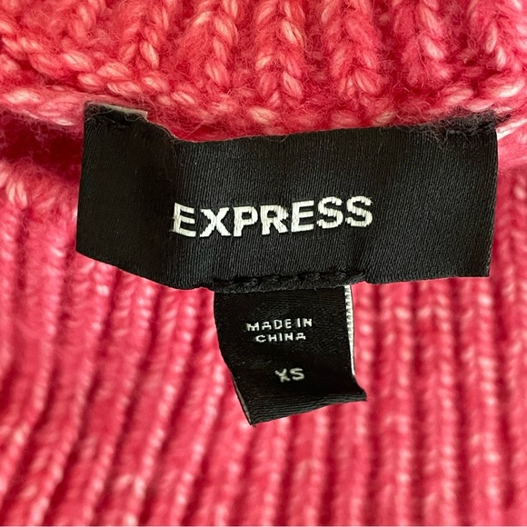 Express Cropped Vibrant Pink Cable Knit Chic Turtleneck Casual Sweater Women XS - Picture 8 of 8